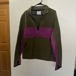Urban Outfitters Olive Green and Purple Fleece Pullover with blue elbow patches